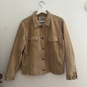 Vintage Wash & Wear Tan Suede Leather Jacket with Pockets Women's L/XL